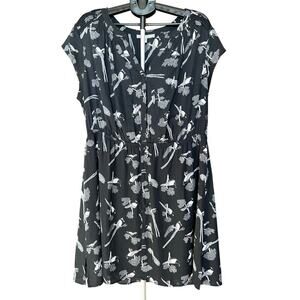 Daniel Rainn Plus Size Dress, Birds, Silky, Black/White, Stretch Waist